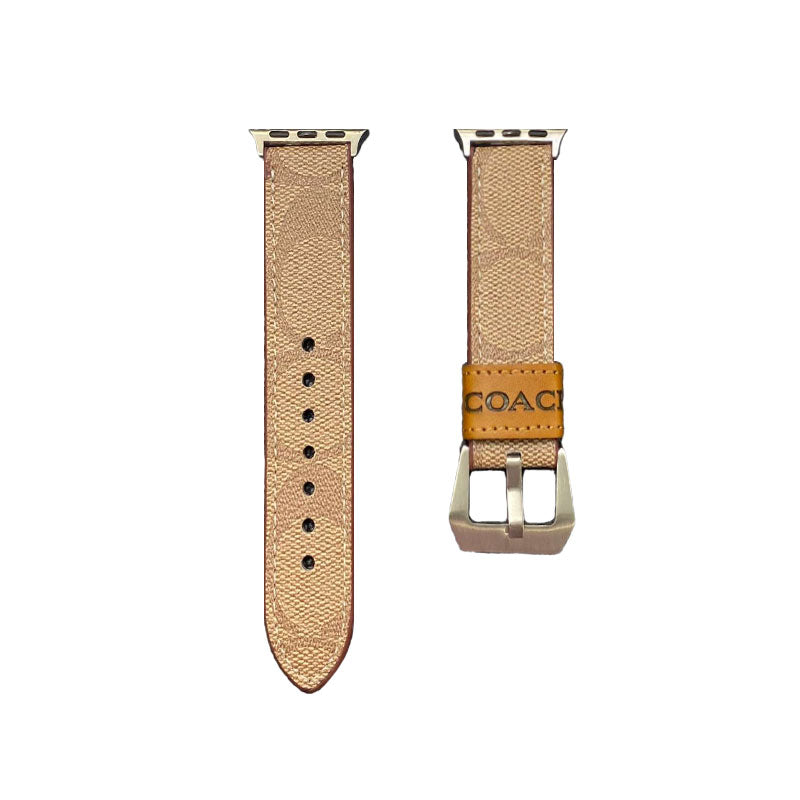 Leather Coach Apple Watch Band Light Brown-YHK244221710